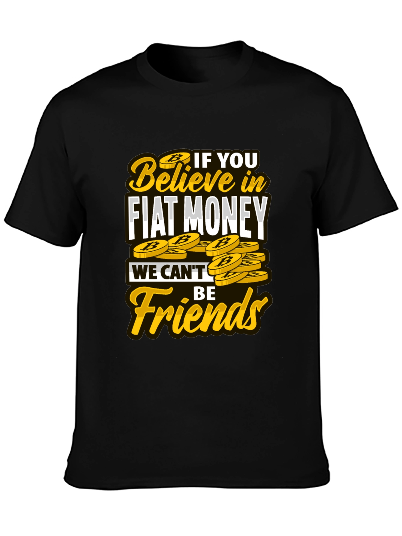 Camiseta Negra con Diseño No Fiat Money No Friends
