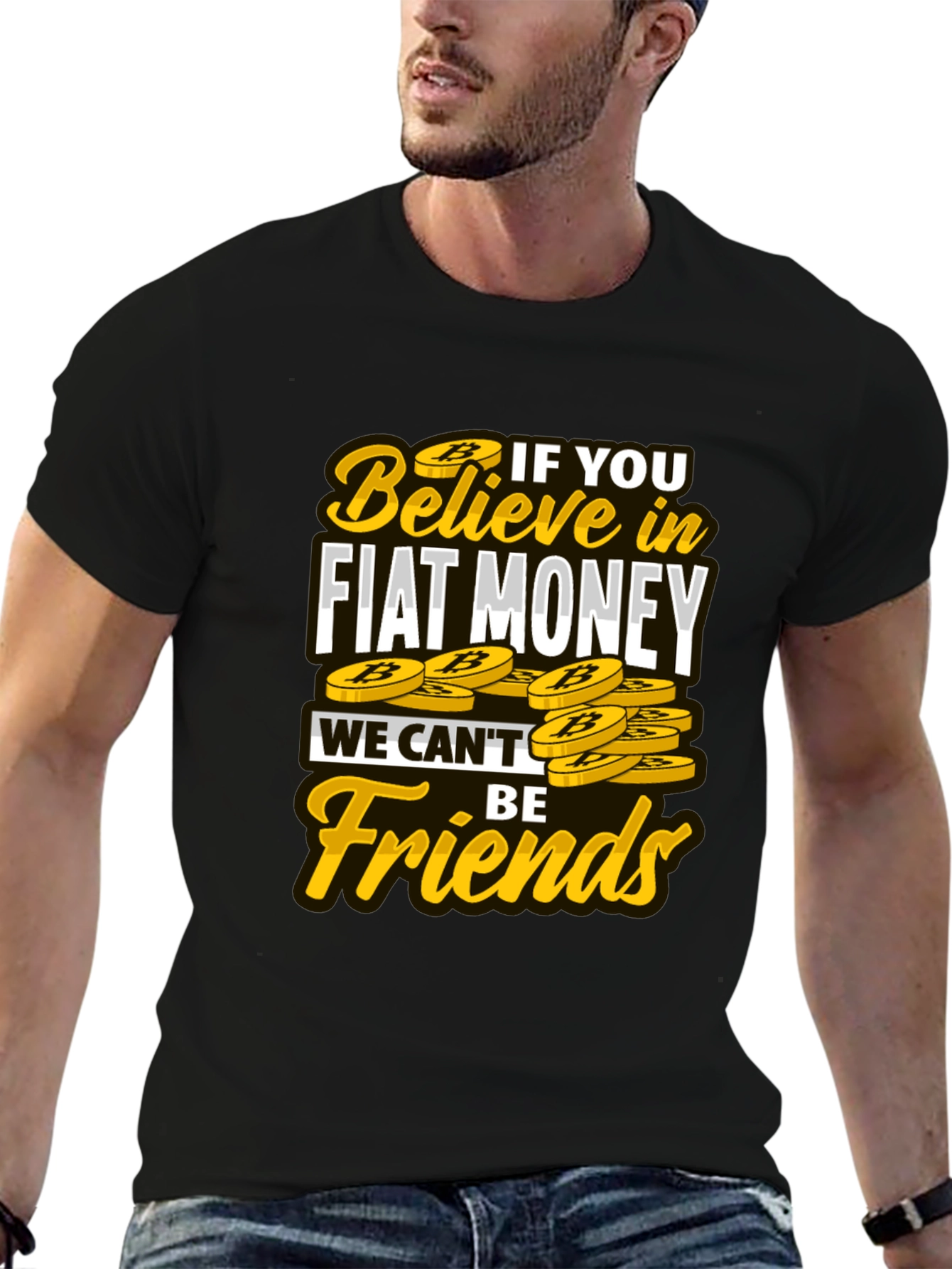 Camiseta Negra con Diseño No Fiat Money No Friends
