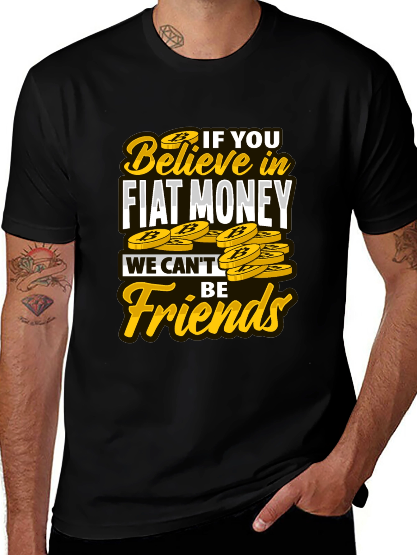 Camiseta Negra con Diseño No Fiat Money No Friends