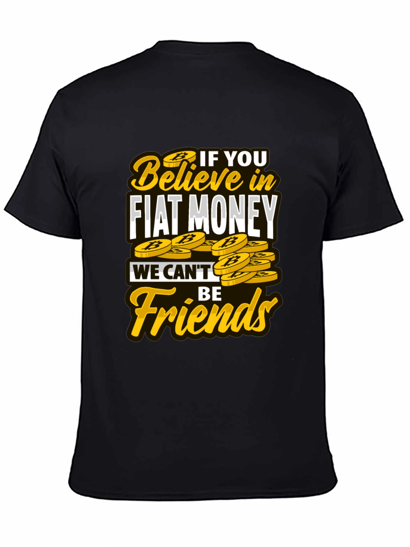 Camiseta Negra con Diseño No Fiat Money No Friends