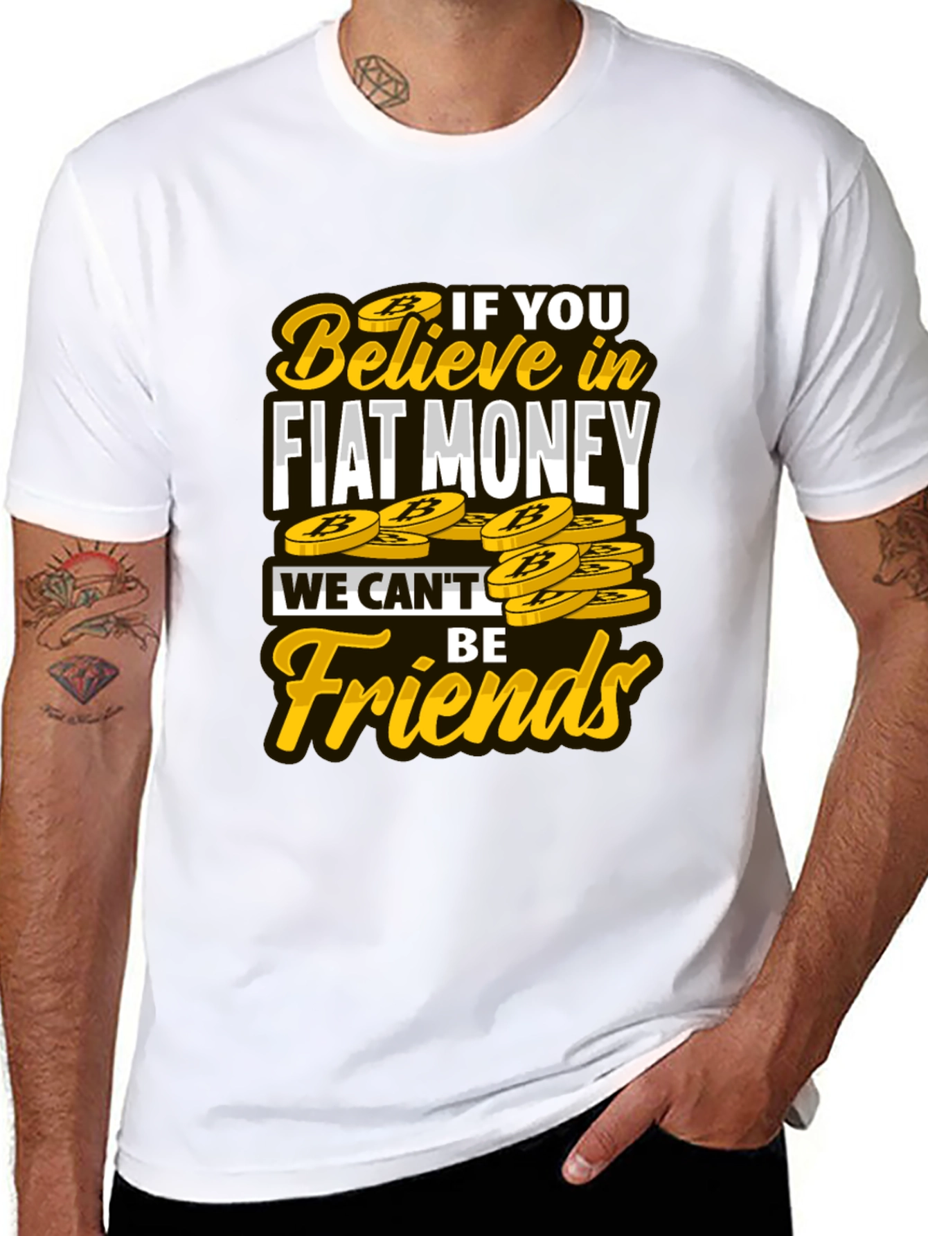 Camiseta Negra con Diseño No Fiat Money No Friends