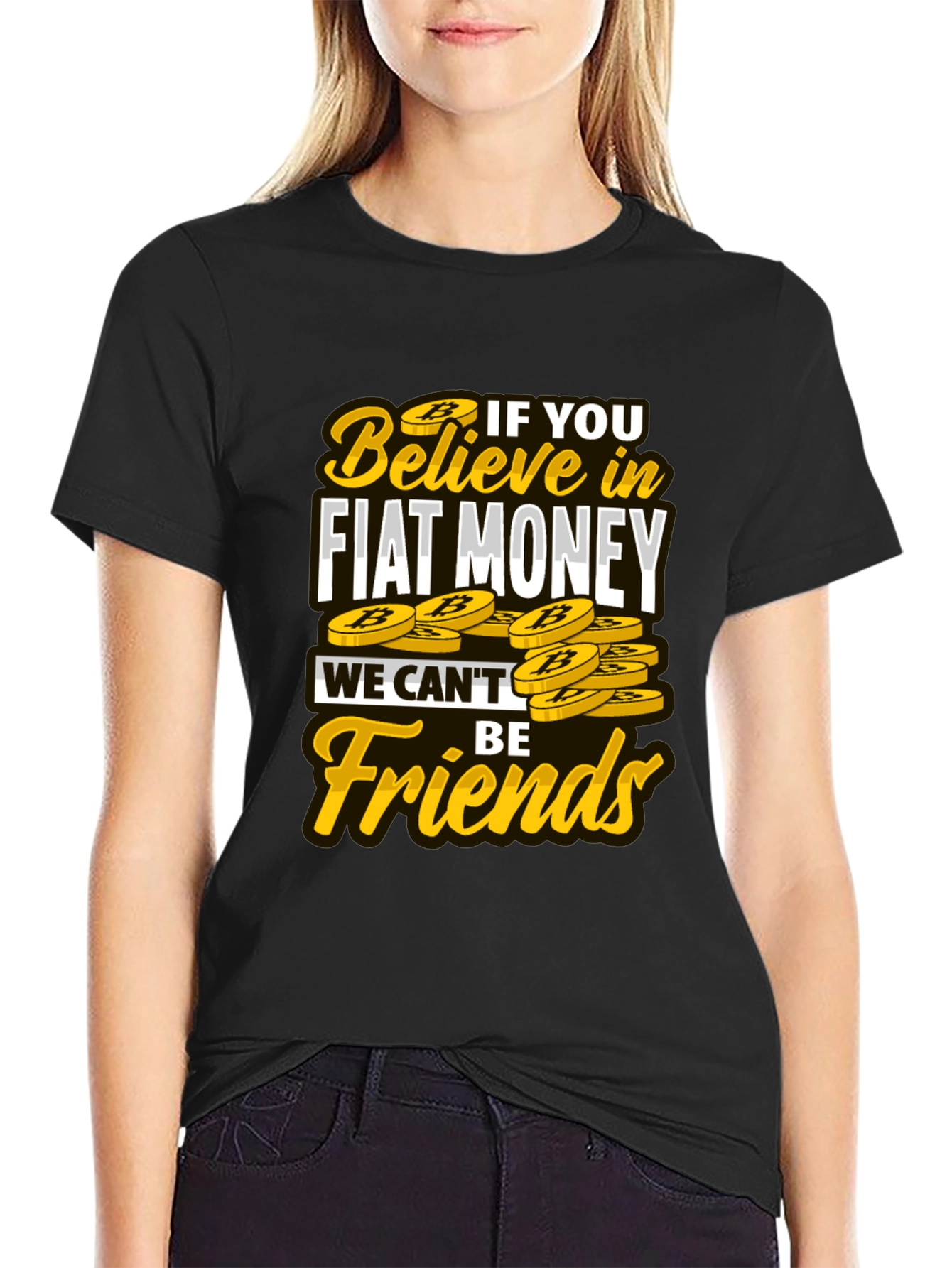 Camiseta Negra con Diseño No Fiat Money No Friends