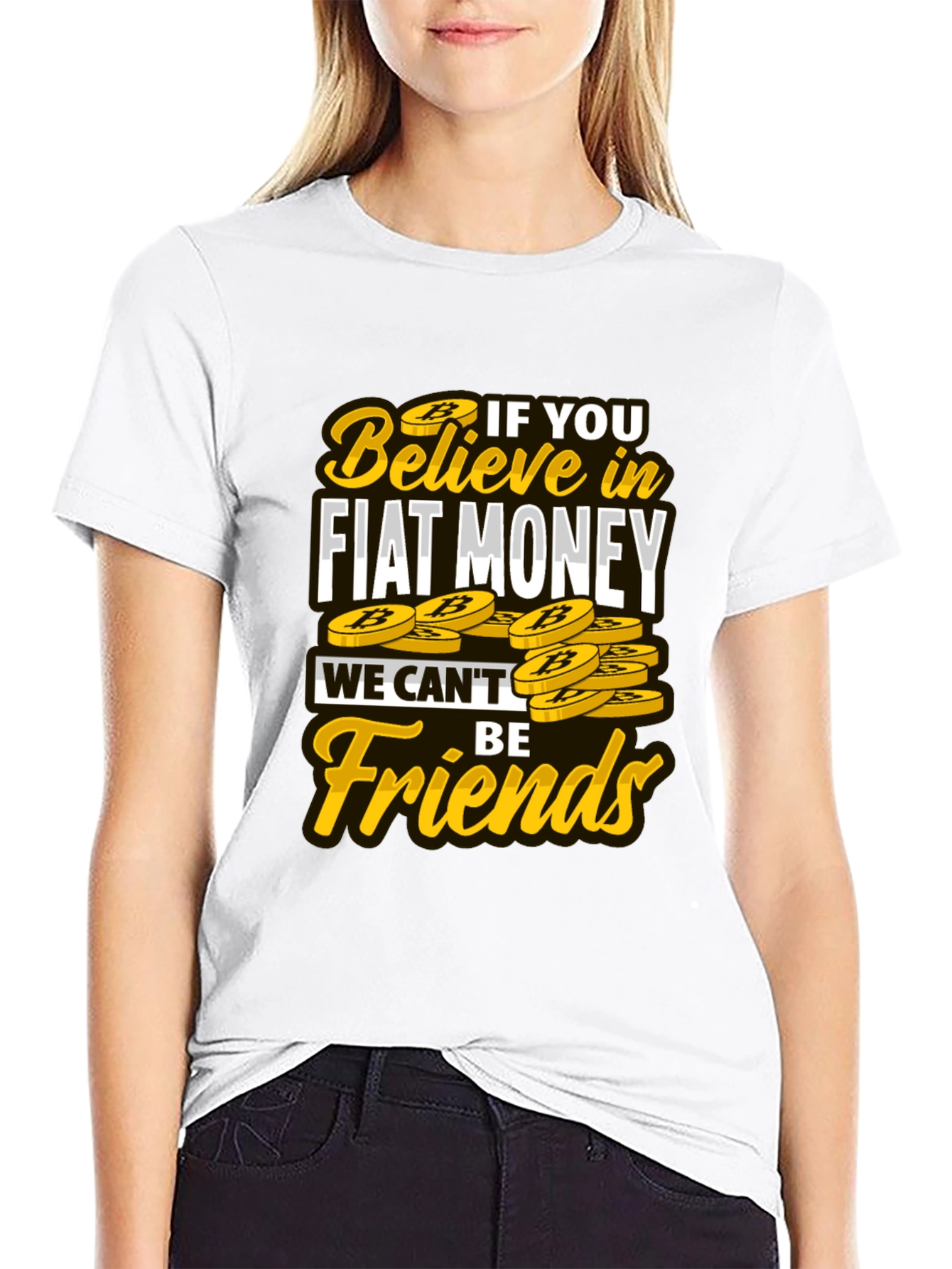 Camiseta Negra con Diseño No Fiat Money No Friends