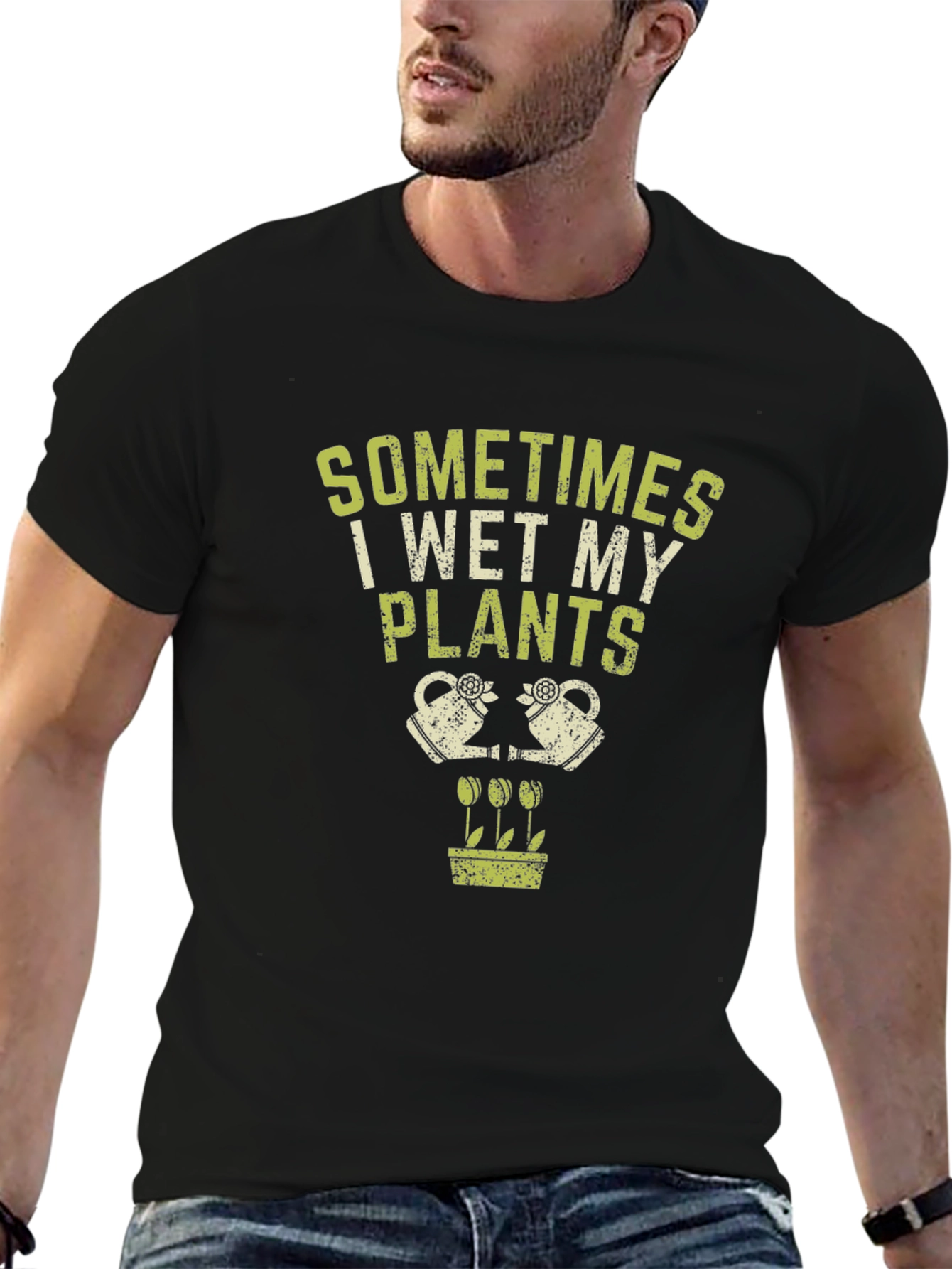 Camiseta Negra Sometimes I Wet My Plants