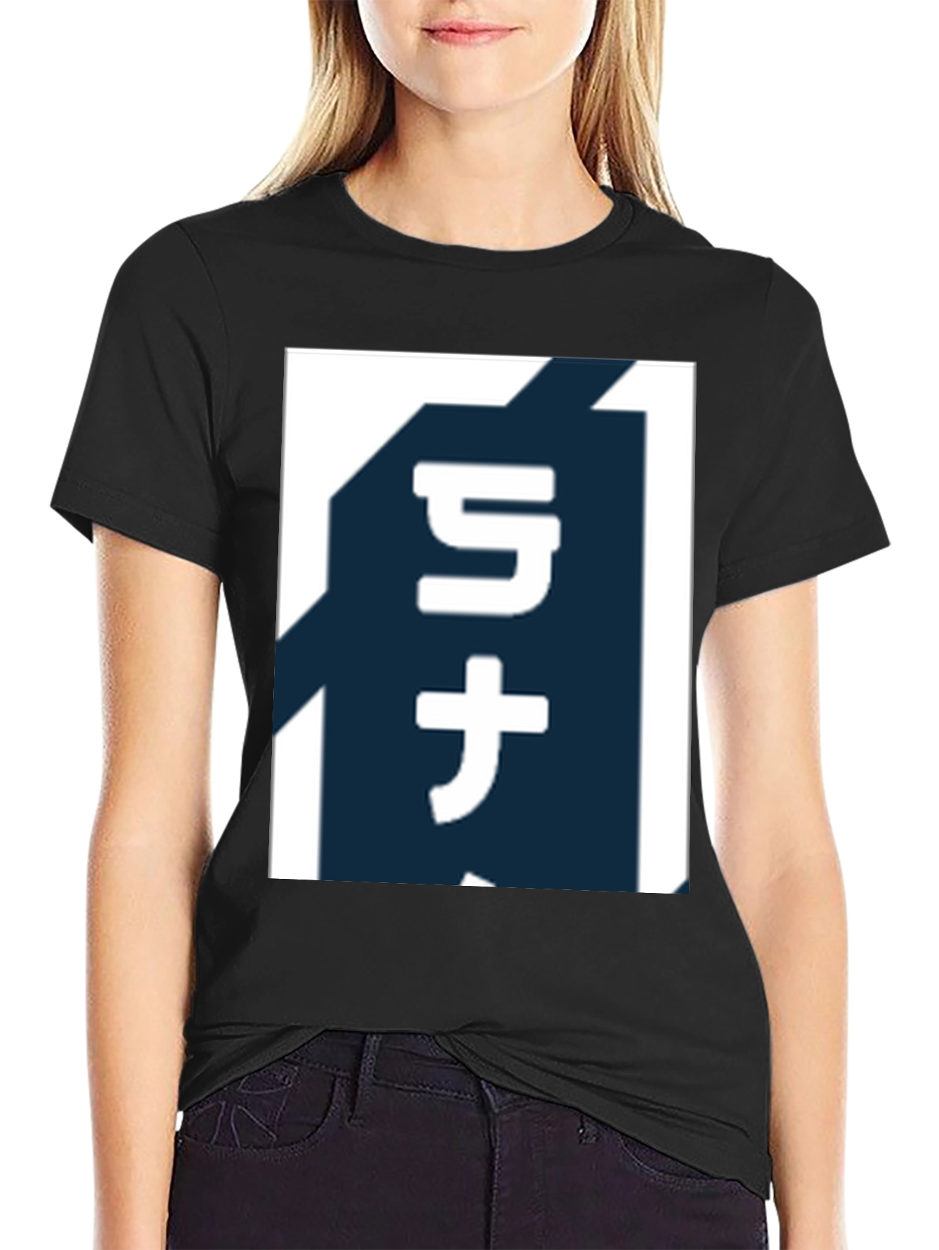 Camiseta Negra con Diseño Japonés Abstracto