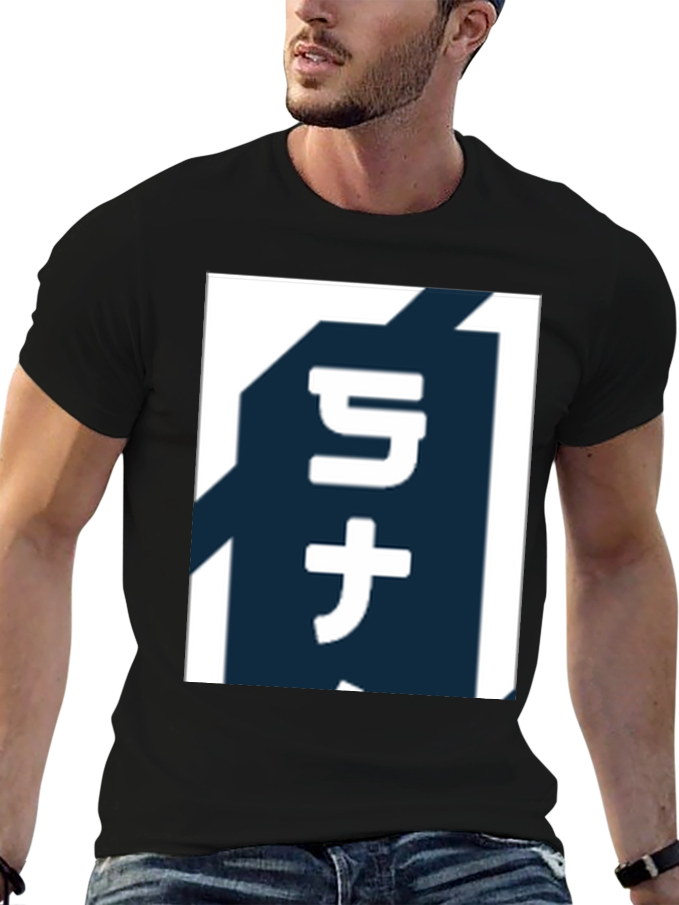 Camiseta Negra con Diseño Japonés Abstracto