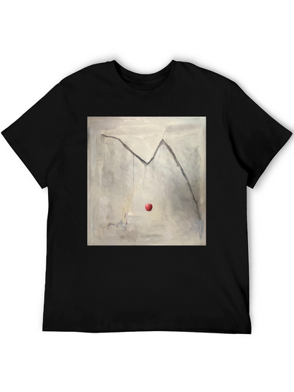 Camiseta Negra con Diseño de Manzana y Montaña Abstracta