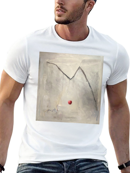 Camiseta Negra con Diseño de Manzana y Montaña Abstracta
