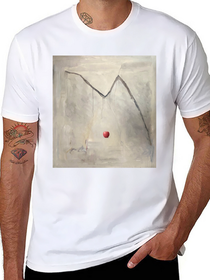 Camiseta Negra con Diseño de Manzana y Montaña Abstracta