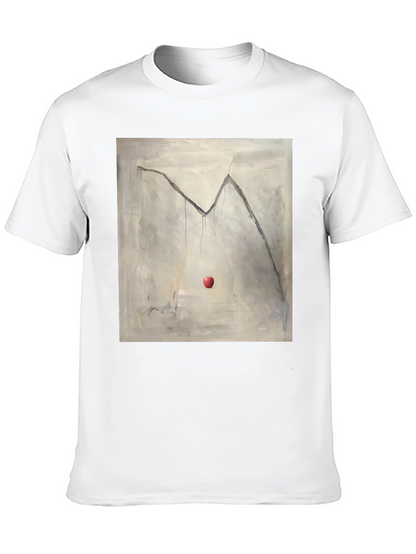 Camiseta Negra con Diseño de Manzana y Montaña Abstracta