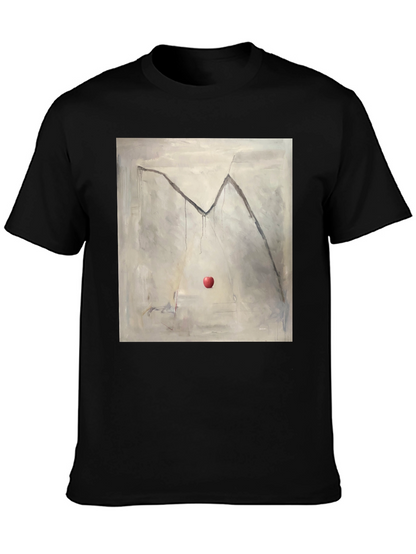 Camiseta Negra con Diseño de Manzana y Montaña Abstracta