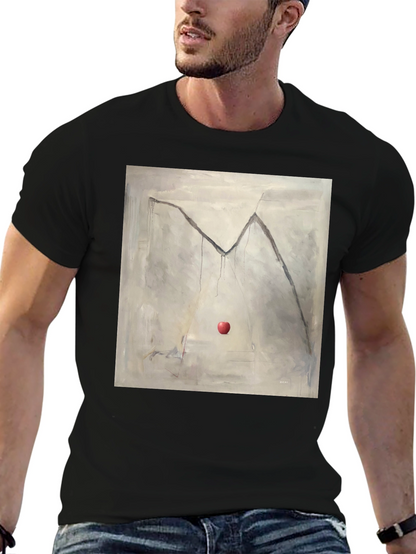 Camiseta Negra con Diseño de Manzana y Montaña Abstracta