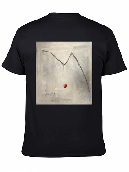 Camiseta Negra con Diseño de Manzana y Montaña Abstracta