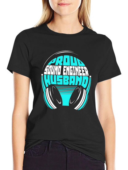 Camiseta Negra Proud Sound Engineer Husband