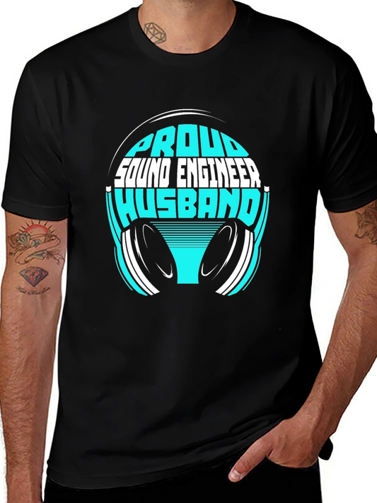 Camiseta Negra Proud Sound Engineer Husband