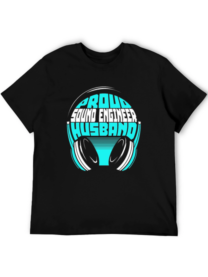 Camiseta Negra Proud Sound Engineer Husband