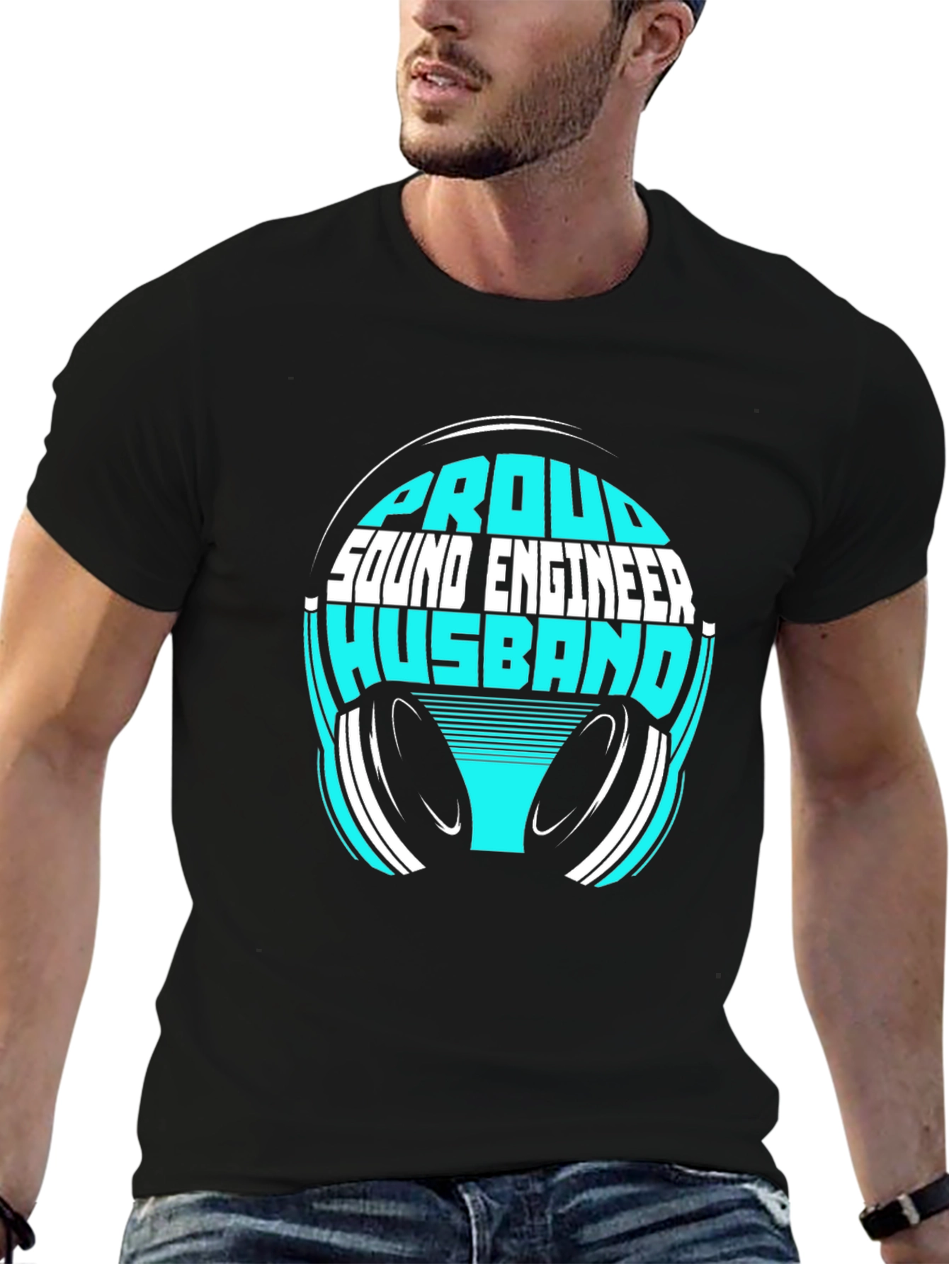 Camiseta Negra Proud Sound Engineer Husband