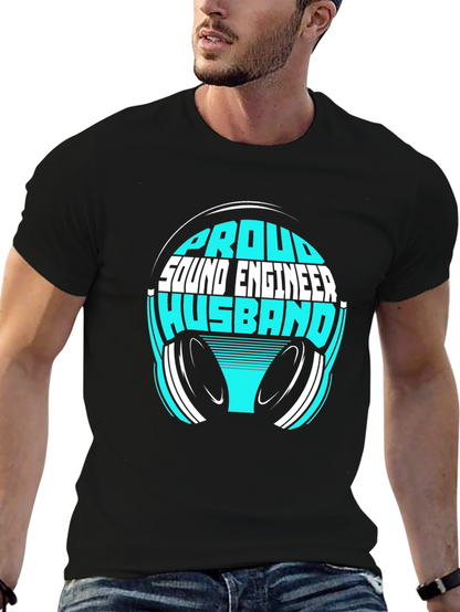 Camiseta Negra Proud Sound Engineer Husband