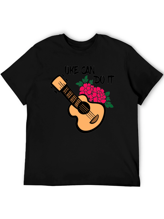 Camiseta Negra Uke Can Do It con Diseño de Ukelele y Flores