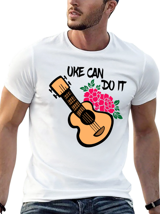 Camiseta Negra Uke Can Do It con Diseño de Ukelele y Flores