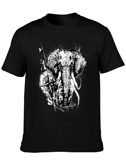 Camiseta Negra con Diseño de Elefante y Brújula