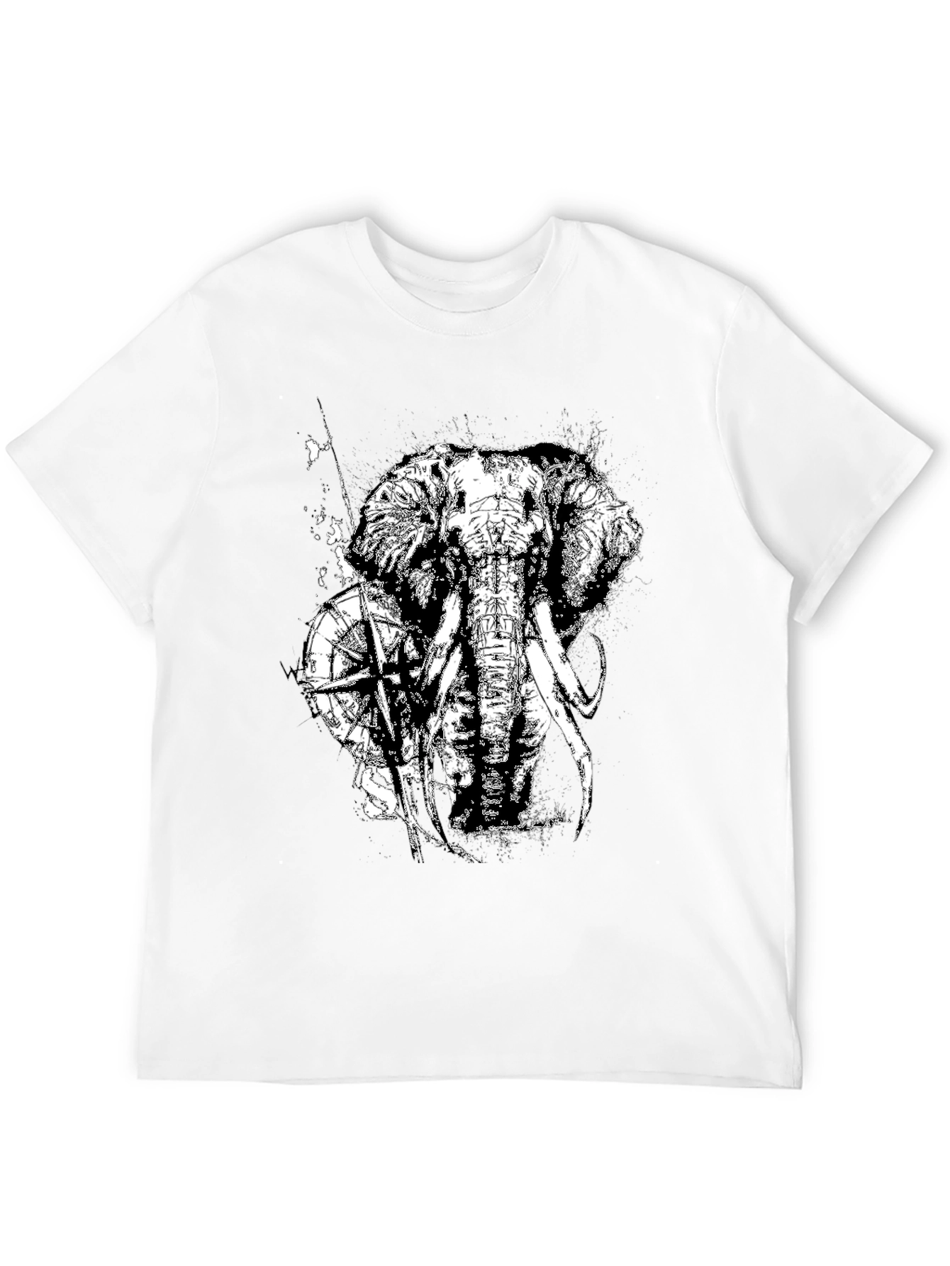 Camiseta Negra con Diseño de Elefante y Brújula