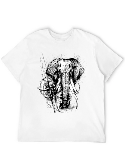 Camiseta Negra con Diseño de Elefante y Brújula