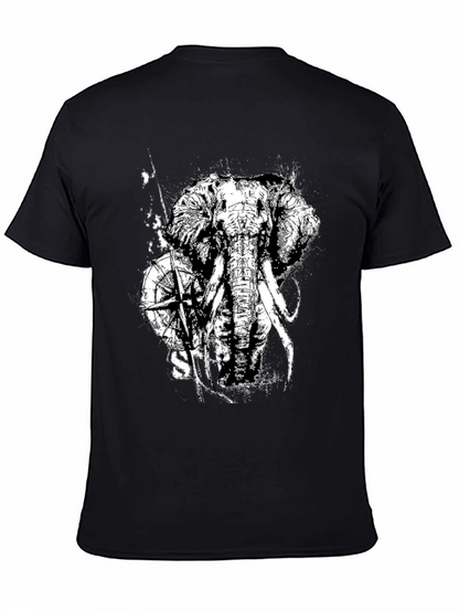 Camiseta Negra con Diseño de Elefante y Brújula