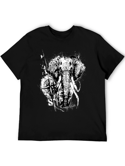 Camiseta Negra con Diseño de Elefante y Brújula