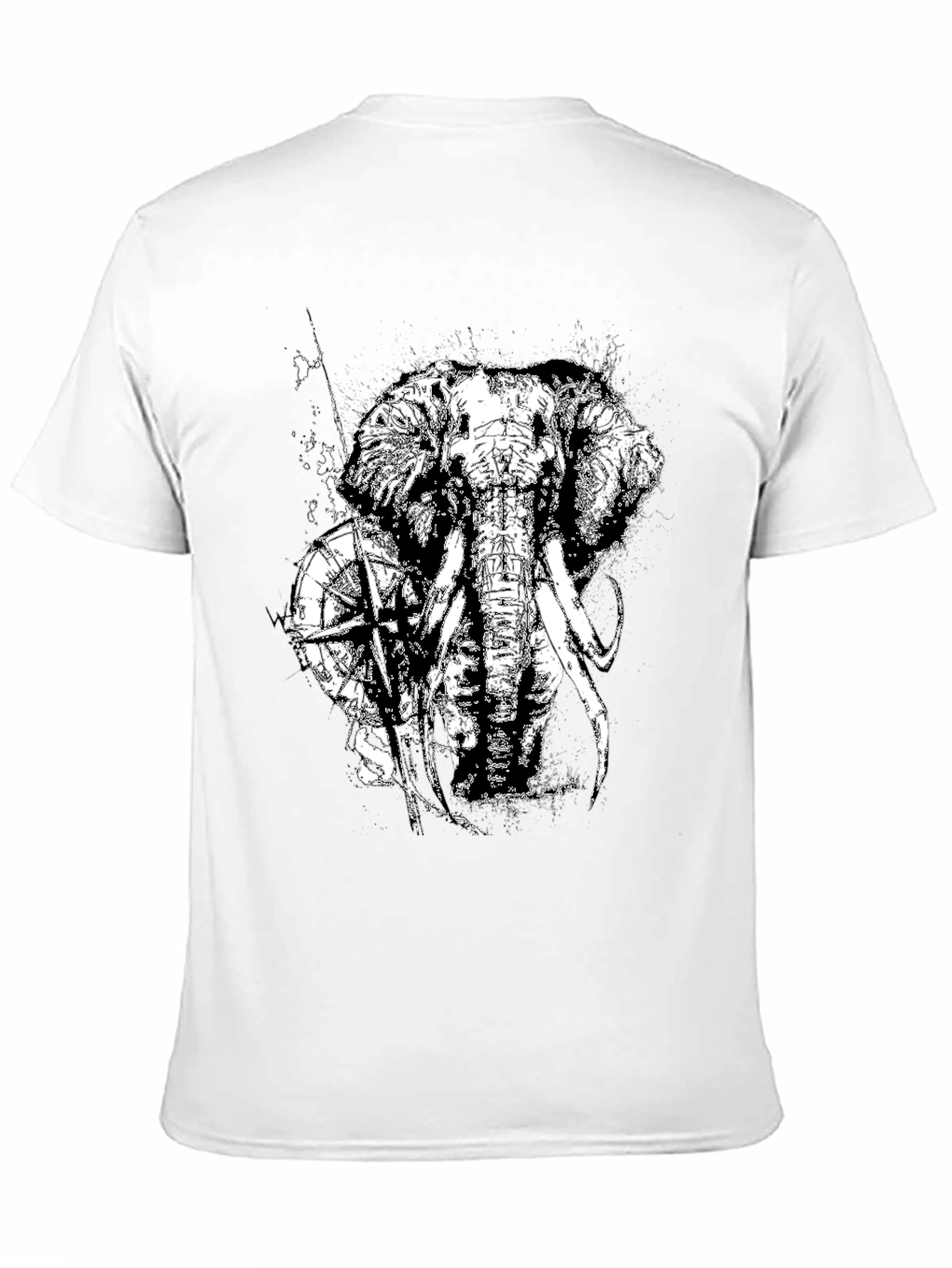 Camiseta Negra con Diseño de Elefante y Brújula