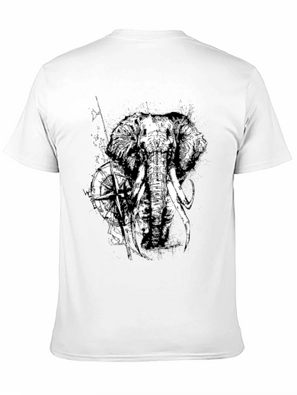 Camiseta Negra con Diseño de Elefante y Brújula