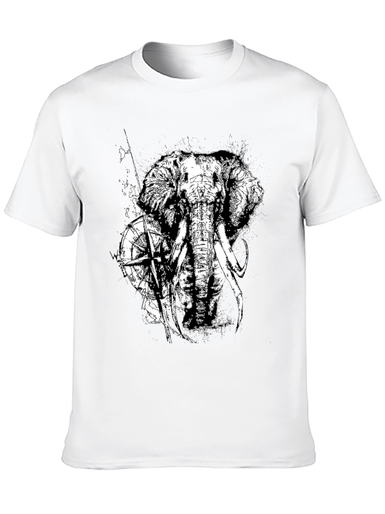 Camiseta Negra con Diseño de Elefante y Brújula