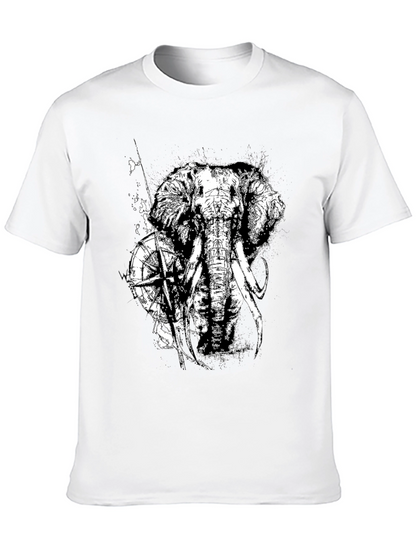Camiseta Negra con Diseño de Elefante y Brújula