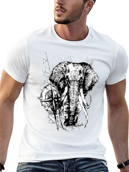 Camiseta Negra con Diseño de Elefante y Brújula