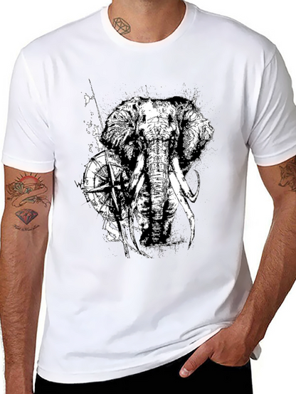 Camiseta Negra con Diseño de Elefante y Brújula