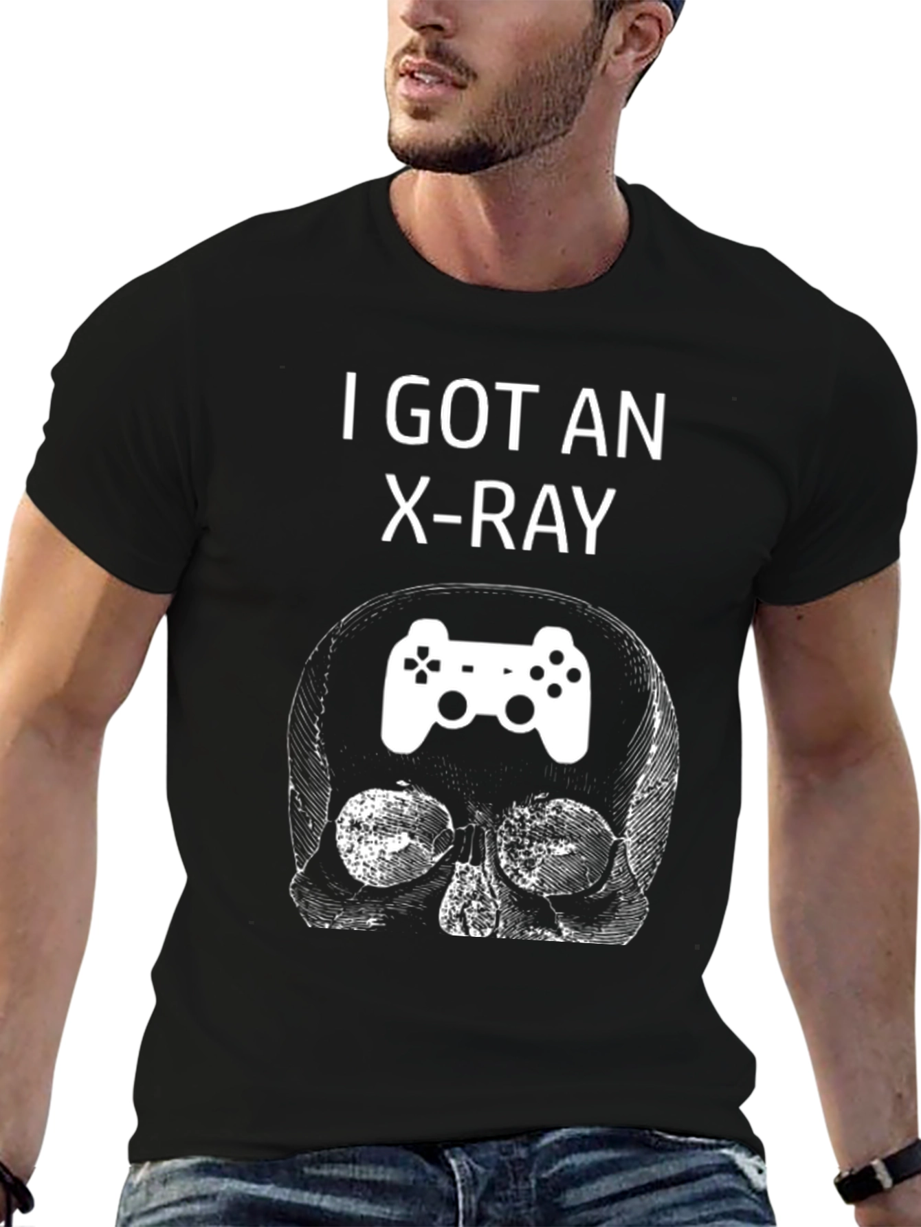 Camiseta Negra con Diseño de Calavera Gamer Rayos X