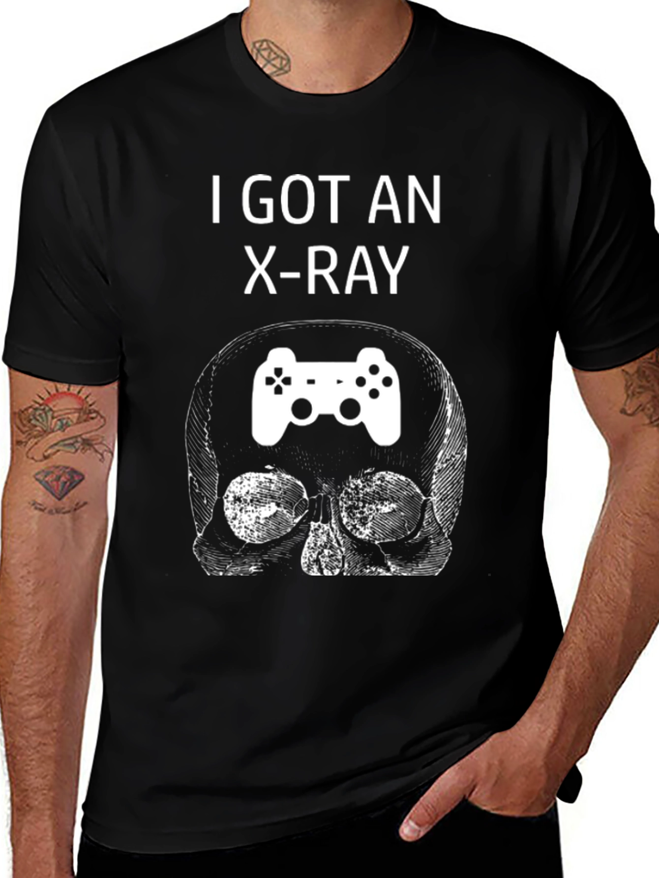 Camiseta Negra con Diseño de Calavera Gamer Rayos X