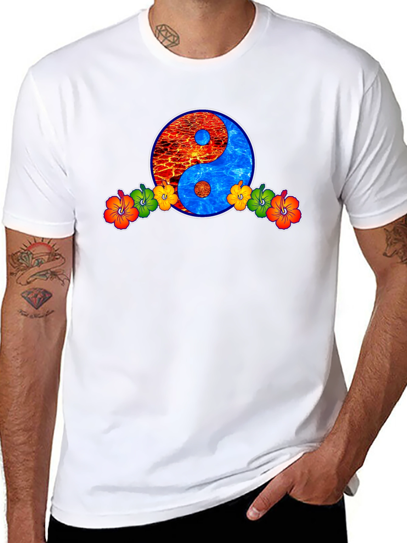 Camiseta Yin Yang Floral - Fuego y Agua