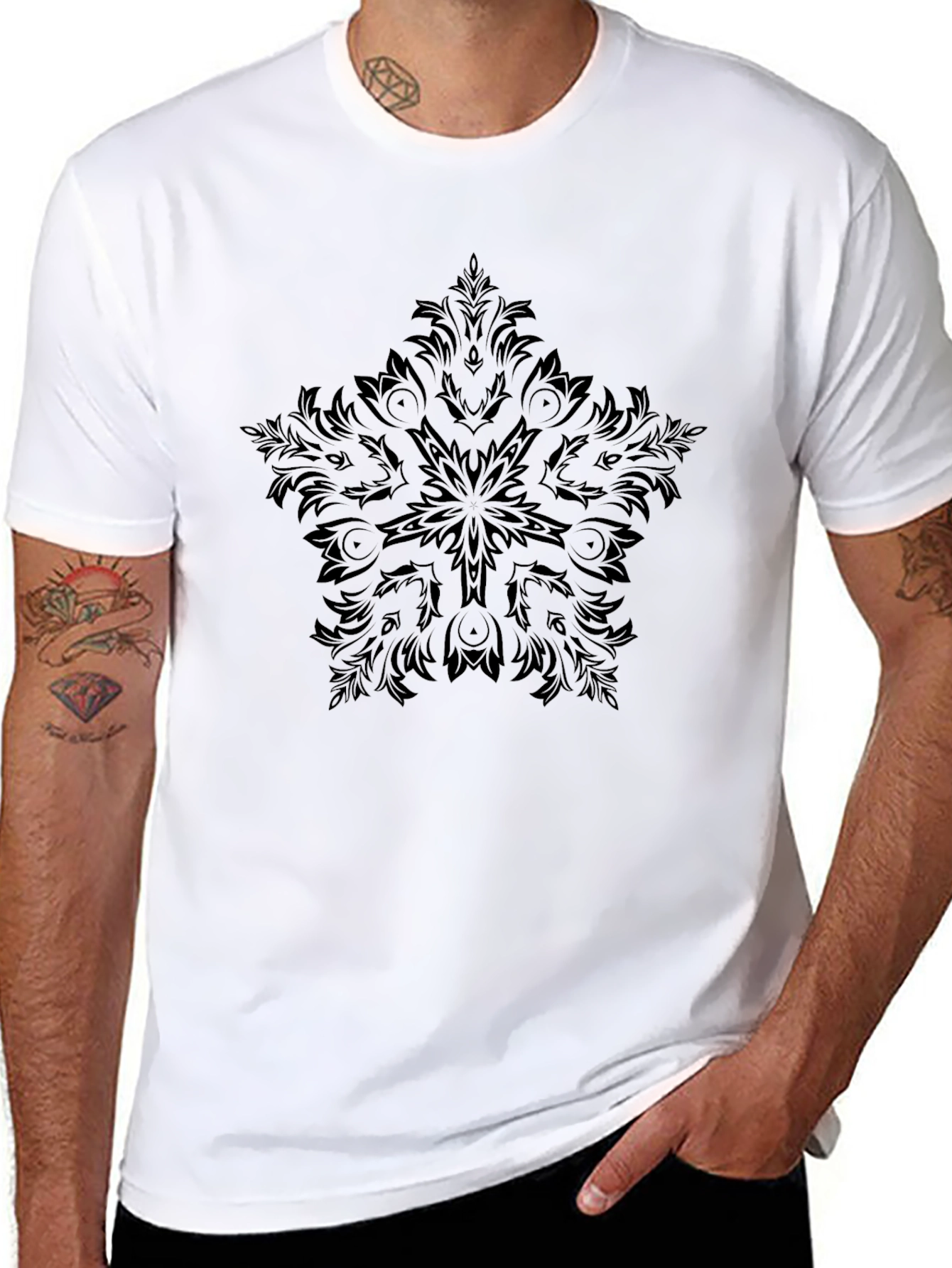 Camiseta Negra Estampada Mandala para Hombre