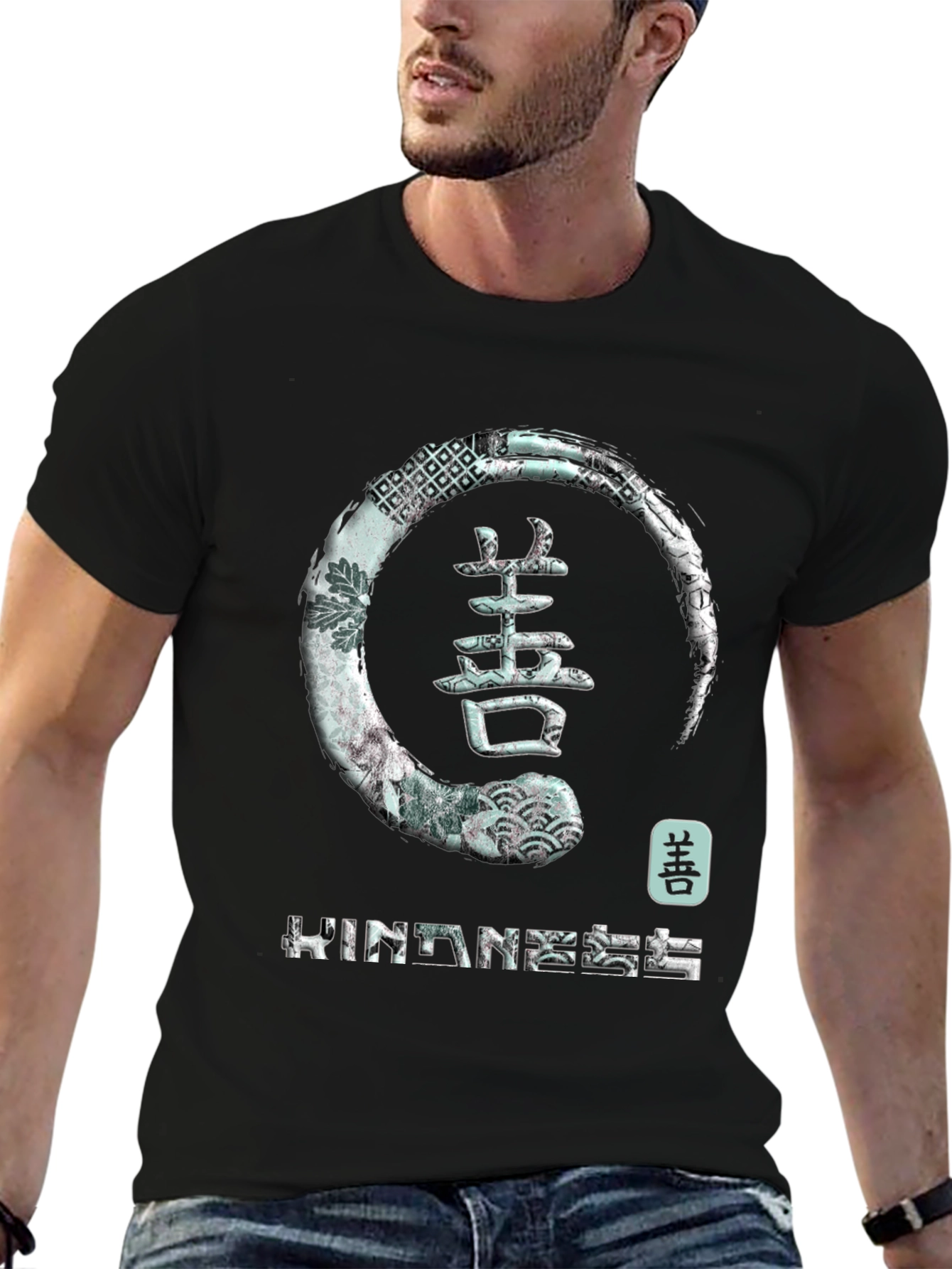 Camiseta Negra con Diseño Zen Bondad