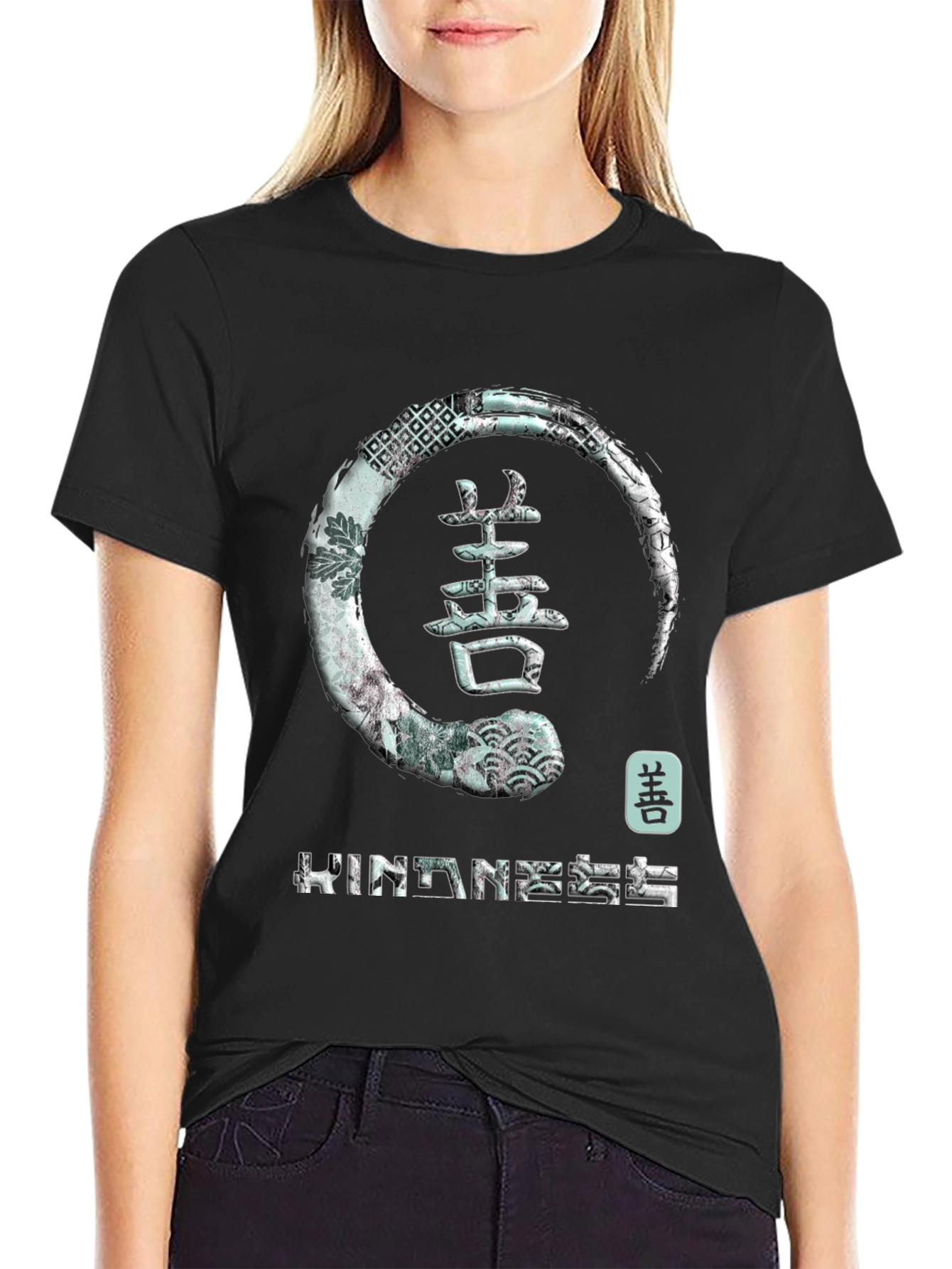 Camiseta Negra con Diseño Zen Bondad