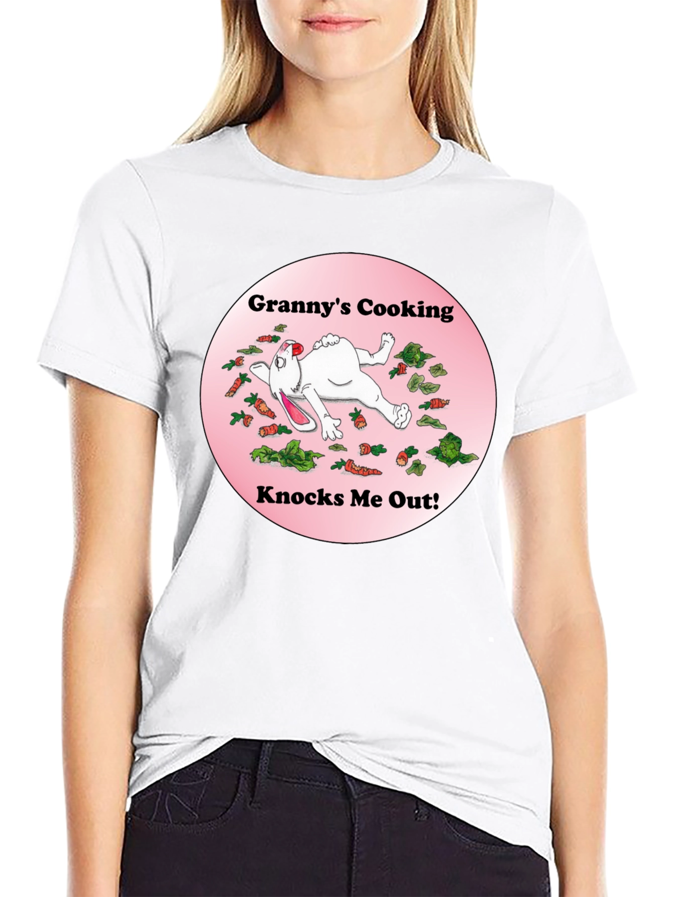 Camiseta Negra: Grannys Cooking Knocks Me Out!
