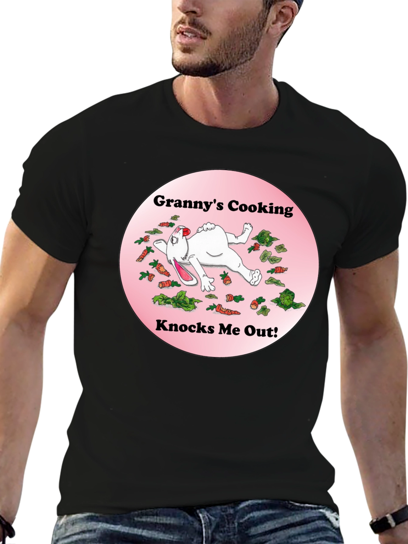 Camiseta Negra: Grannys Cooking Knocks Me Out!