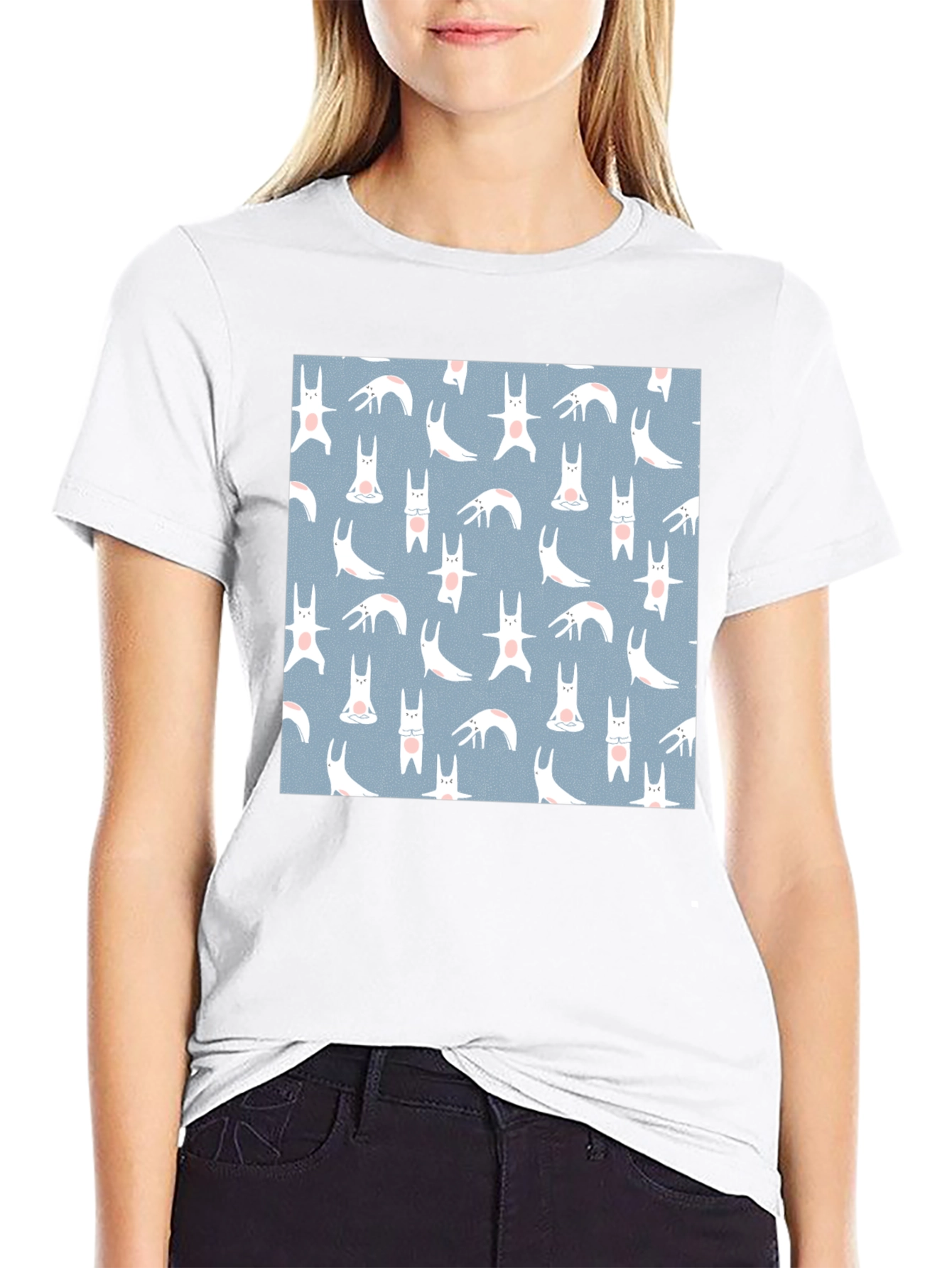 Camiseta Negra con Diseño de Conejos Yoga