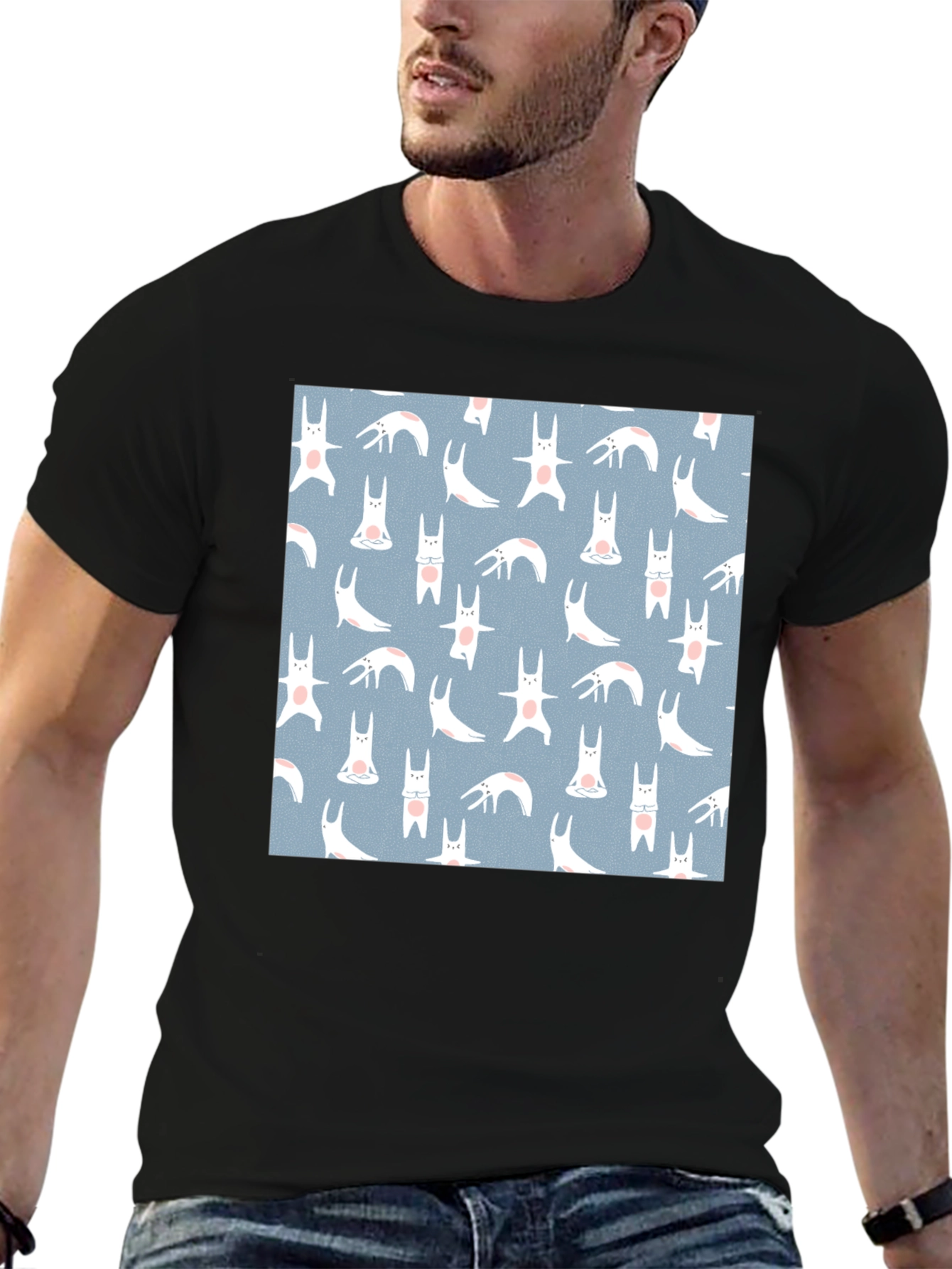 Camiseta Negra con Diseño de Conejos Yoga