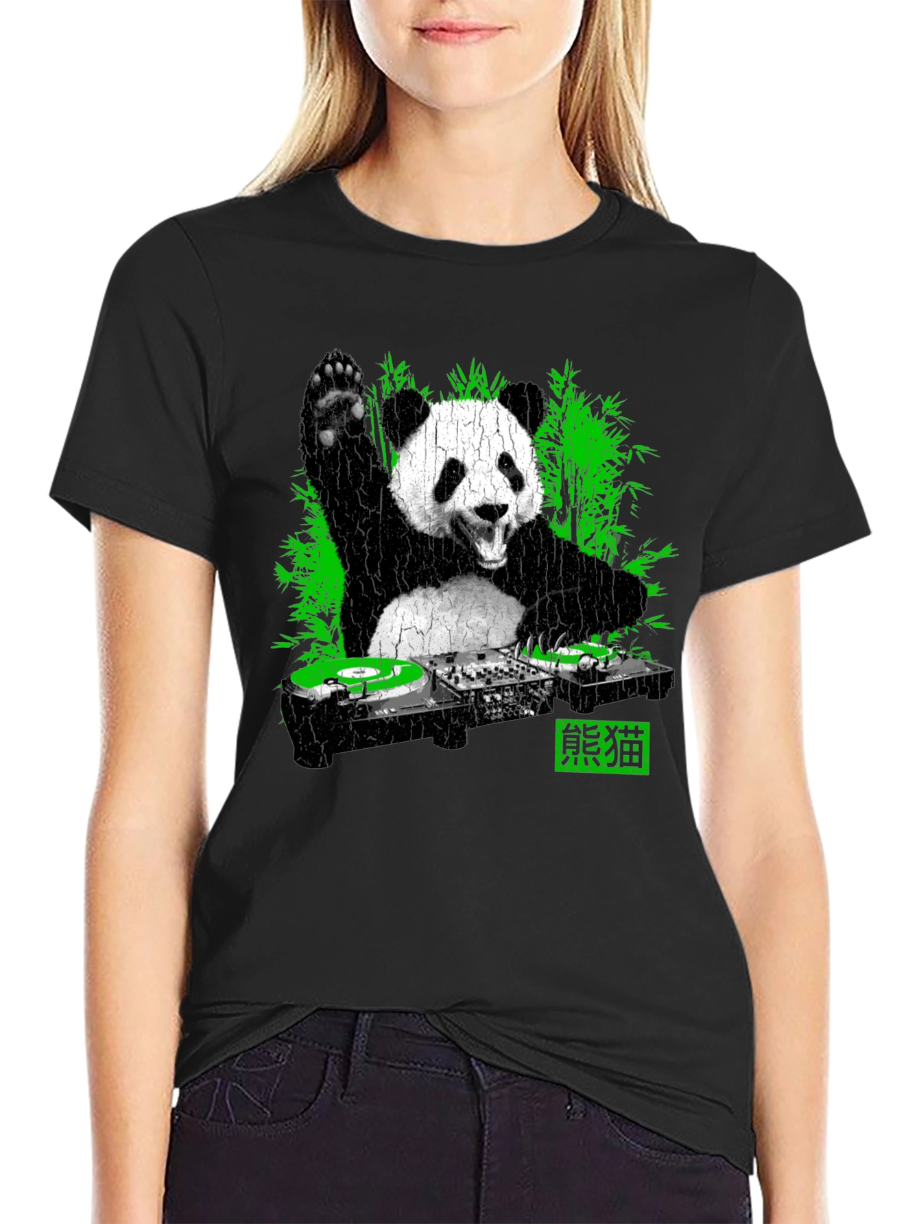 Camiseta Panda DJ Negra para Hombre