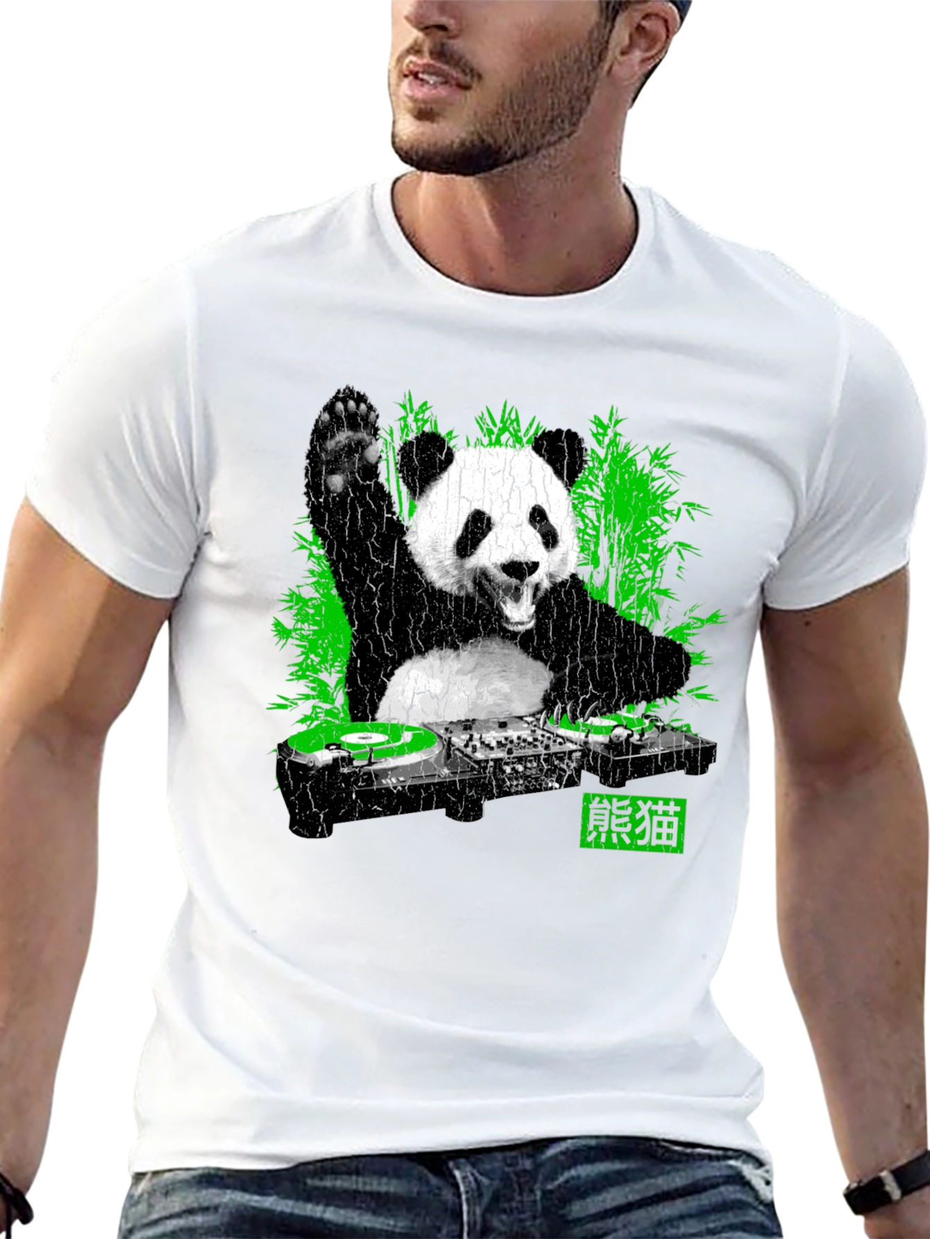 Camiseta Panda DJ Negra para Hombre