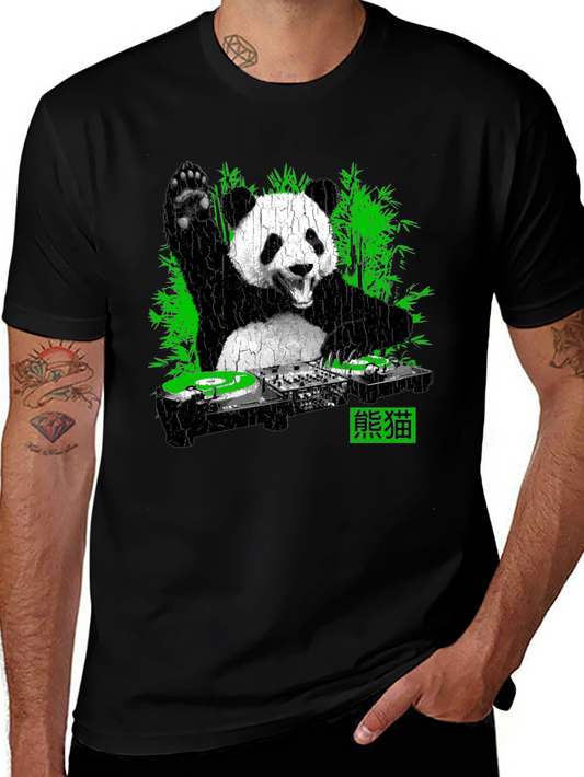 Camiseta Panda DJ Negra para Hombre