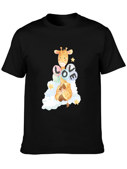 Camiseta Negra con Diseño de Jirafa y Globos LOVE