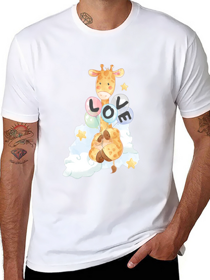 Camiseta Negra con Diseño de Jirafa y Globos LOVE